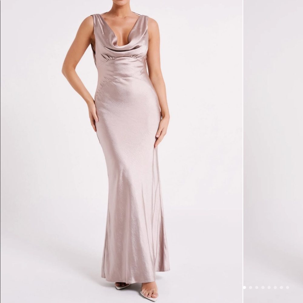 Meshki Angelique satin cowl back maxi dress - taupe